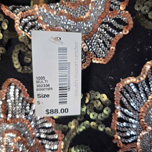 Endless Rose Black Sequin Floral Party Top Small - Picture 10 of 13